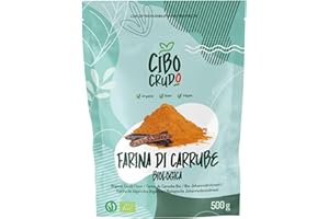 CIBO CRUDO CRUDO BIOLOGICO VEGAN Farina di Carrube Bio e Cruda - 500g. Farina di Semi di Carrube Alimentare. Farina di Carrube per Gelato in Polvere. Farina di Carrube Alimentare. Raw Organic Carob Powder.