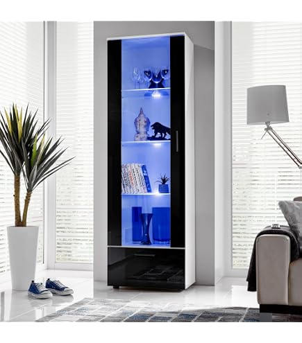Vitrine LED Sossiyule 160cm Avec Porte Acrylique - Meuble Rangement Étagères Verre Blanc