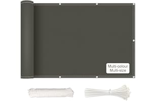 NKADNB Nieprzezroczyste osłony balkonowe 110 x 750 cm, 220 g/m², wewnętrzna osłona balkonu, ochrona przed promieniowaniem UV, z metalowymi oczkami, opaskami kablowymi i sznurkiem, na balkon i taras,