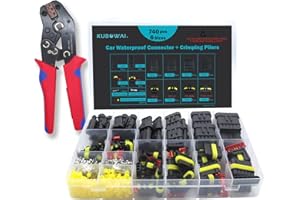 KUBOWAI Lot de 740 Connecteurs de Voiture Étanches Avec Pince à Sertir, Connecteur de Câble (1/2/3/4/5/6 broches) pour Voiture, Camion, Moto, Kayak