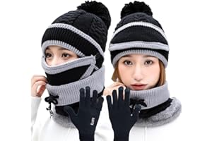 JFAN 4 en 1 Conjunto de Bufanda de Invierno para Mujer, (Gorro de Punto, Gorro Cálido, Cubierta Facial, Protección para los Oídos, Guante)