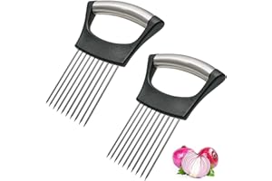 FUNNGY Support à Oignons,2 PCS Porte-Tranche D'oignon en Acier Inoxydable Coupe-Légumes Multifonctions Trancheuse Manuelle pour Oignons Citron Légumes et Viande Gadget de Cuisine Pratique