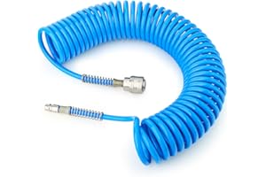 GASHER 1/4" x 10m Manguera de aire de poliuretano de 8mm de diámetro exterior con limitador de curvatura, acoplador rápido y enchufe de 1/4" Europa, para compresor de aire, azul