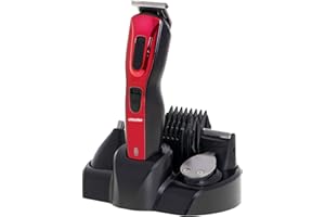 Mesko MS2931 Cortapelos Hombre Maquina de Afeitar Cortar Pelo y Barba, Trimmer 5 Cabezales Acero Inox Intercambiables, 5 Peines Ajuste de Corte, Batería Recargable, Rasuradora, Rojo/Negro