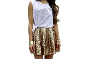 YUHYTOP Pailletten Rock Damen Plisseerock Shiny Damen Metallischer Faltenrock Mini Skaterrock Stretch Skater Rocke Minirock Glitzer Kurz Rock Party Club Kostüm Faltenrock für Damen und Mädchen