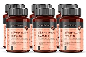 PURECLINICA Bilberry Extract 10,000mg x 180 tablets (6 bottles) - 10 X more anthocyanidins per tablet than most others - AND 5mg black pepper extract for 300% increased absorption