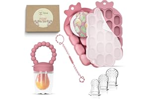 O'DOE O’doe Silicone Fruit Feeder for Babies & Baby Food Feeder with Clip – 1-Pack Freezer Tray with Lid, 18-Hole Teething Dummy Fruit Feeder for Teething Relief, Includes 3 Extra Pacifiers, BPA-Free