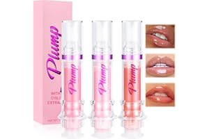 KUIRUNRX® Lip Plumper, Lip Plumper Gloss, Lip Plumper Gloss, Lip Plumping Booster Gloss, Plump and Pout Lip Plumper, Hidratante, Plumping, Alto Brillo para Mujeres (3PCS)