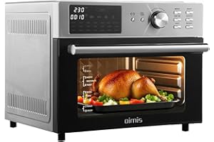 ‎OIMIS OIMIS Heißluftfritteuse xxl 30L 1800W, mini backofen mit umluft, 21 in 1 pizzaofen elektrisch mit Timer, 7 Zubehör, kochbuch, Dual Cook, Airfryer, Grillen, Backen, Stainless steel