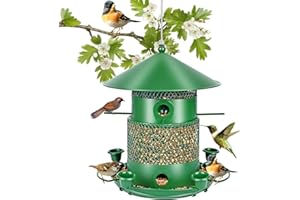Ambesty Mangeoire Oiseaux Exterieur,2L Grande Capacité Metal Voliere Oiseaux Exterieur pour Oiseaux Sauvages Résistant aux Intempéries,Imperméable pour Petits Sauvages en Jardin Parc (Vert)