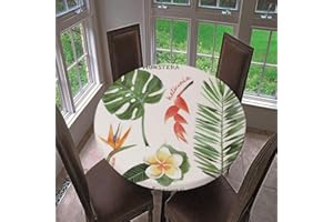 CHICKWIN-SHOP Chickw1 Ronde Nappe de Table Élastique Ajustable, Imperméable, Couverture de Table Kitchen Extensible Protection Tables pour Restaurants, Pique-niques, Barbecues (Frangipanier,120cm)