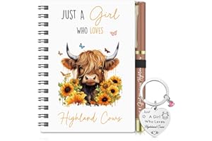 Sinmoe 3 Pcs Highland Cow Gift Set for Women Cow Lover Include Highland Keyring & Just a Girl Who Love Cattle Notebook Ballpoint Gift for 2026 Christmas Birthday Party Graduation(Orange,Sunflower)