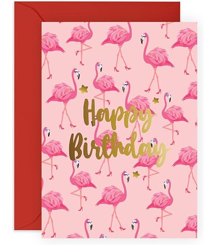 Old English Co. Flamingo Geburtstagskarte Für Sie – Rosa Aquarell, Blanko Innen, Mit Umschlag