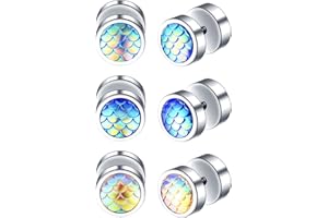 Yumilok Boucles d'oreilles en Acier Inoxydable pour Hommes Femmes Clous d'oreilles à Vis Créatifs Boucles d'oreilles Écailles de Poisson Éblouissantes Bijoux Fantaisie Décoration