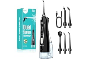 ‎COSLUS COSLUS Munddusche Kabellos Trragba Elektrische: 300ML WassertankTestsieger 2026 IPX7 Wasserdicht für Oral Health Enthusiasten Tägliche Tiefenreinigung Reinigung auf Reisen 5 Multifunktionale Jet-Tipps