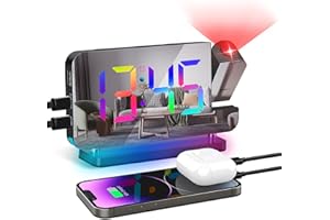 Lafocuse Réveil Projecteur Plafond avec 11 RVB Couleurs LED Affichage & 10 Couleurs Veilleuse, Horloge Numérique avec Luminosité Volume Réglable, Snooze, Réveil Projection pour Chambre Chevet, Noir