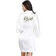 EPLAZA Bride Bridesmaid Robes for Wedding Bridal Party Women Short Solid Color Silky Satin Robe Kimono with Gold Glitters (White, Bride)