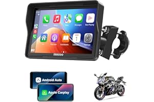 ESSGOO CarPlay Moto 5" Écran Tactile IPS avec CarPlay & Android Auto sans Fil, GPS Moto Étanche, Musique Bluetooth, Navigation, Support Siri, Installation & Démontage Faciles