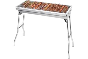 Home Harbour H1 Large Foldable Stainless Steel BBQ Charcoal Grill | Portable and Lightweight Barbecue | For Outdoor Picnics, Camping, Garden, Home Cooking Parties Grilling