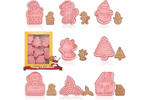 JIASHA Emporte Piece Noel, 8 Pièce 3D Moule Biscuit Plastique Moule à Biscuits pour Enfants Moule Cookie 3D Emporte Piece Patisserie Noel, pour Décoration de Fondant Biscuit Cookie (Rose 3)