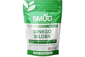 SMUG Supplements Ginkgo Biloba Tablets - 100 High Strength 6000mg Pills – for Memory and Cognitive Function Support - Supports Blood Circulation - Vegan Friendly - Made in Britain