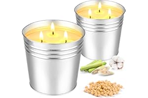 KEARLGMBH Citronella Kerze Outdoor Groß, 2 x 17oz Outdoor Kerzen Natürliche Sojawachs Zitronella Kerze Garten mit 3 Docht Citronella Duft Kerze für Garten, Camping, Picknicks, Balkon, Terrasse,180 Brenndauer
