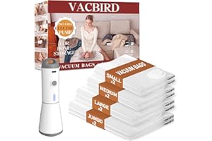 Vacbird Vacuum Storage Bags with Wireless Electric Air Pump, 8-Pack Airtight Compression Bags for Clothes, Blankets, Home Storage