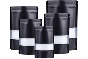 K KAREZOG 50 Stücke Mylar Bags, Wiederverschließbare Zip Beutel Klein,Mylarfolie Folienbeutel Mit Fenster, Mylar Beutel Standbar Baggies für die Lagerung von Lebensmitteln (Schwarz, 16x24cm -50 Stücke)