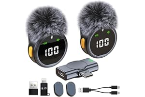 ADCAUDX Wireless Lavalier Microphone for iPhone/Android - Mini Wireless Lavalier Noise Canceling Magnetic Clip Lapel Mic - Pro Video & Vlogging Recording for Content Creators,YouTube,Tiktok