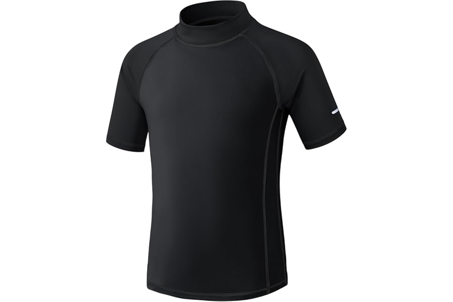 Kids Rash Vest Short Sleeve UPF 50+ Sun Protection Boys Swim Top UV Shirts Quick Dry Girls Rash Guard with Safety Reflective Stripes Age 5-15