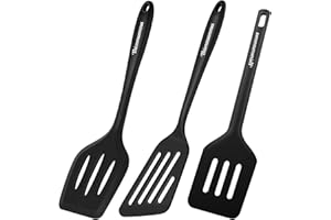 THIMMAMMA Pfannenwender Kunststoff, 3 er Set Hitzebeständiger Silikon Geschlitzt Pfannenwender Spatel BPA Frei, Spülmaschinengeeignet Küchenhelfer Kochgeschirr Turner Antihaft Spachtel zum Kochen, Backen, Flip
