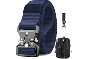 BESTKEE Ceinture Tactique, 3.8 cm Ceinture de Travail Militaire, Ceinture Noire en Nylon Robuste avec Boucle en Métal à Dégagement Rapide, Offerte avec Sac Tactique MOLLE et un crochet