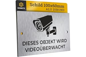 SIGNITY Alu Schild Videoüberwachung (100 x 60mm klein) - Alu Warnschild Kamera Überwachung - ideal zur Kamera Attrappe - Aluminium Schild - Achtung Videoüberwachung für Privatgrundstück