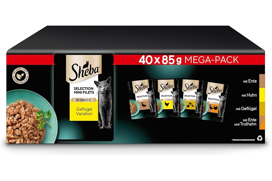 SHEBA Adult Katzenfutter nass - 40x85g Portionsbeutel - Geflügel Variation in Sauce - Nassfutter für Katzen - 1 Großpackung