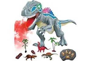 WISHTIME Podświetlany pilot zdalnego sterowania dinozaur chodzący i ryczący realistyczny dinozaur T-Rex zabawki ze świecącymi oczami, ruchem chodzenia, potrząsająca głową dla małych dzieci chłopców dziewcząt