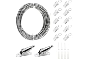 ZHIQIN 6m Cavo Acciaio 2mm Filo Acciaio Inox Cavetto Acciai PVC Rivestito con Clip Montaggio Viti Tubo Espansione Morsetto Sospensione per Appendere Foto Tende Vestiti Luce