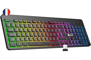 ‎KLIM KLIM Light V2 bezprzewodowa klawiatura układ FR smukła, trwała, ergonomiczna, cicha klawiatura podświetlana bezprzewodowa klawiatura do gier do laptopa PC Mac PS4 Xbox - Nowa wersja