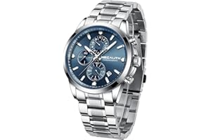 MEGALITH Reloj Hombre Plata Acero Inoxidable Relojes Hombre Azul Analogico Reloj de Pulsera Cronografo Hombre Impermeable Elegante Negocios Cuarzo Fecha Luminosa