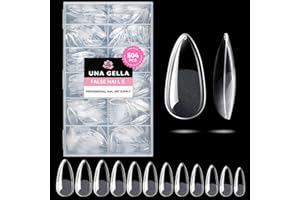 UNA GELLA Mandel Nail Tips, 504 Stück 12 Größen Nageltips für Gelnägel Almond Full Cover Soft Gel Tips für Acrylnägel & DIY Nagelkunst zu Hause