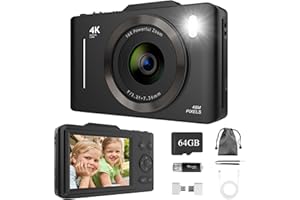 BEMKIA Digital Camera, 4K 48MP Compact Digital Cameras with 64G SD Card, 16X Digital Zoom/Autofocus/Anti Shake, Rechargeable 2.8'' Screen Vlogging Camera for Kids Beginners Teen (Black)