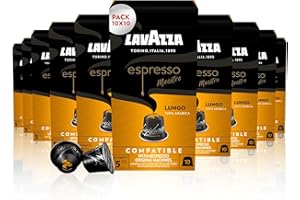 Lavazza, Espresso Maestro Lungo, 100 Capsules Café Compatibles avec les Machines Nespresso Original, Notes de Fruits et Fleurs, 100% Arabica, Intensité 5/13, Torréfaction Légère, 10 Paquets