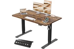 JUMMICO 120x60cm Electric Standing Desk with USB Charging Height Adjustable Desk with Sedentary Reminder Stand Up Desk with Splice Board for Home Office,Rustic Brown