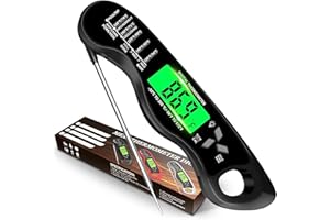 Aouplry Meat Thermometer Digital,Instant Read Food Thermometer with Backlight LCD Screen, IP67 Waterproof Foldable Long Probe & Auto On/Off, Perfect for Cooking,BBQ,Candy Making (Black)