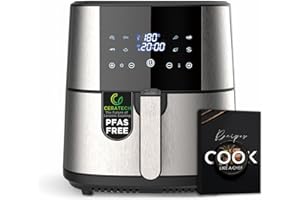 MasterPRO ROCKET 600 - Freidora de aire caliente 6L SIN PFAS 1800W 6L con Revestimiento Cerámico CERATECH - Pantalla táctil LED - Termostato desde 80-200°C - Cesta extraíble - Carcasa Acero Inoxidable