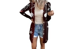 SCBFDI Ladies Cardigans Xmas, Evening Cardigans for Women Uk Collarless Elegant Plus Size Cardigan Woman Party Long-Sleeved Christmas Windbreaker Womens Button Comfortable Waterfall Cardigans