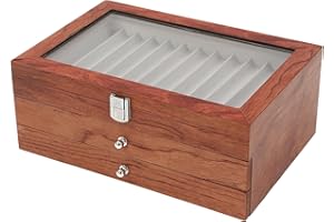 SHIYINGE Drewniane etui na pióro wieczne z 34 przegródkami i przezroczysta górna pokrywa, pudełko z palisandru, organizer do przechowywania, vintage, potrójna kolekcja, do przechowywania wielu różnych rodzajów