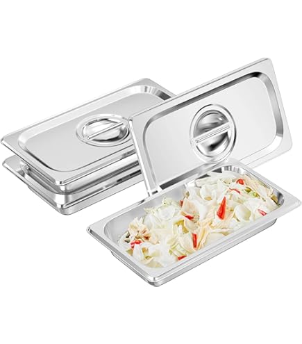 Lot De 3 Bacs Gastronormes Inox Avec Couvercles - 32,5 X 17,5 X 6,5 Cm, Empilables, Pour Cuisson Et Rangement