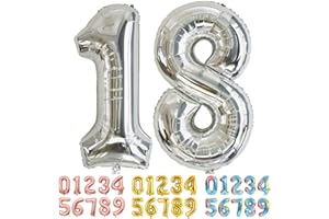 Ponmoo Foil Palloncini Numeri 18 81 Argento, Gigante Numero 0 1 2 3 4 5 6 7 8 9 10-19 20-29 30 40 50 60 70 80 90 100, Gonfiabili Pallone per Anniversario, Decorazione Feste di Compleanno Palloncino
