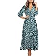 Elegant Women's Summer Dress, Chiffon V-Neck Wrap, High Waist, Ruffle Maxi, Party & Autumn Dress