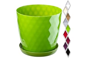KADAX Pot de Fleurs en Plastique avec Soucoupe Intégrée, Pot de Plante pour Une Décoration Florale Moderne dans l'espace Interieur (14 cm, Vert)